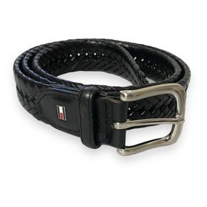 TOMMY HILFIGER Black Braided Leather Belt